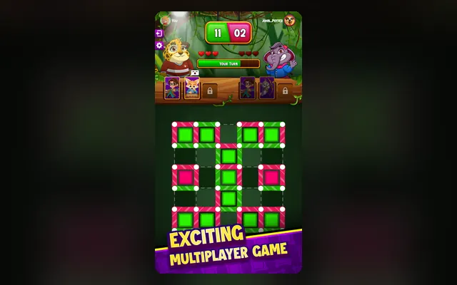 Griglia di Dots and Boxes - A New Era con linee tracciate e caselle conquistate