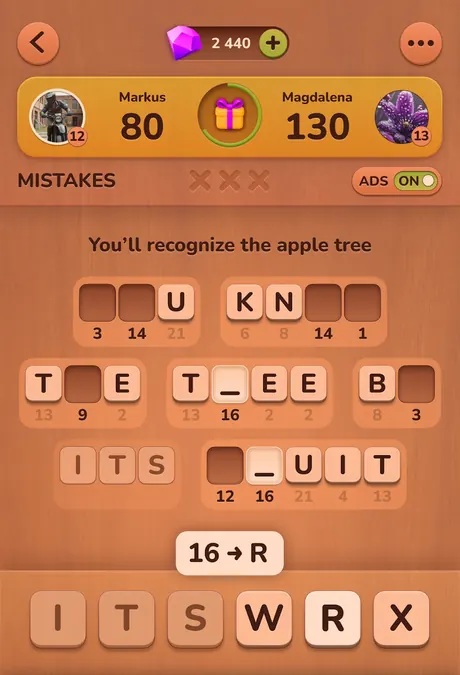 CodeWords Duel: la frase cifrata da ricostruire lettera dopo lettera
